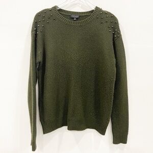 Topshop Dark Green Knit Studded Sweater Crew Neck 6